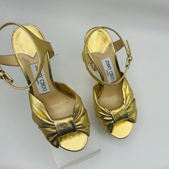 JIMMY CHOO Gold Metallic Nappa Leather Platform Sandals IT 35 ( US 5) - Picture 13 of 16
